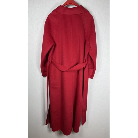 Anthropologie Coat Womens 10 Red Wool Blend Belted Wrap Long Maxi Trench - Picture 6 of 13